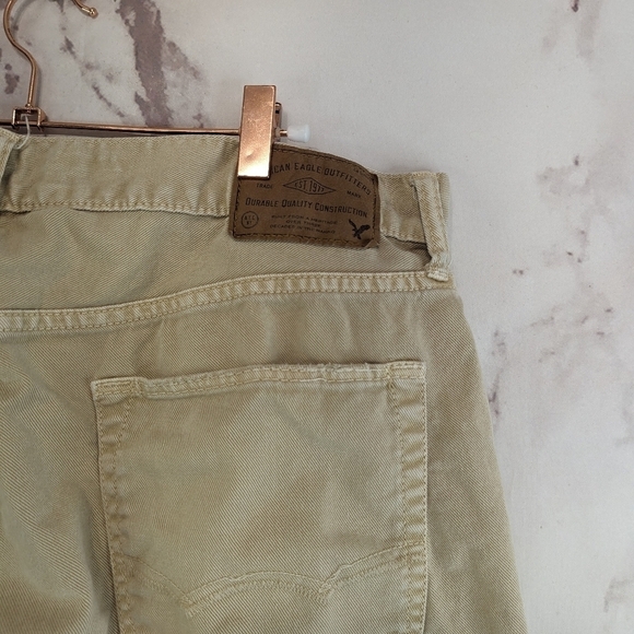 American Eagle Outfitters Pants Mens 36x30 Khaki Denim Slim Straight Jeans - Picture 12 of 13